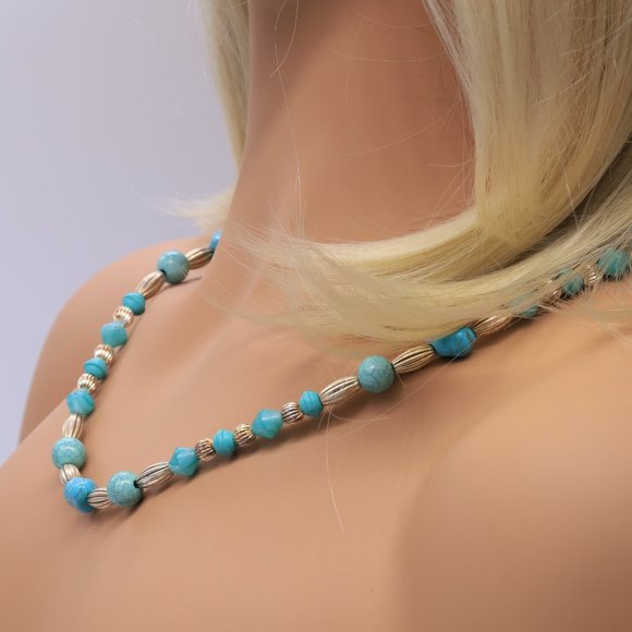 Necklace Turquoise Beads Silver Lobster Clasp Nuggets - Picture 3 of 4